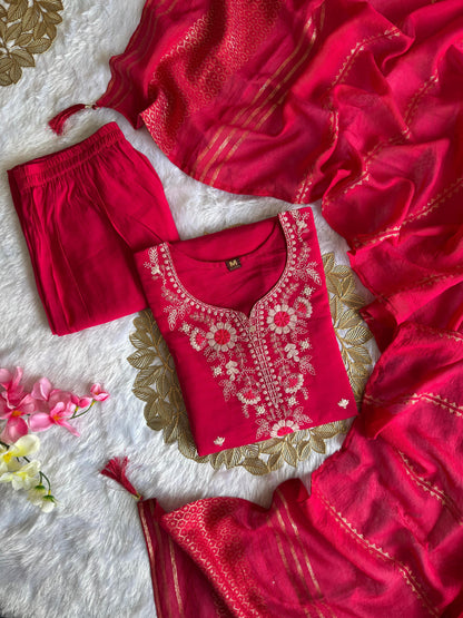 Pink color summer Wear Dress in Roman silk Fabric