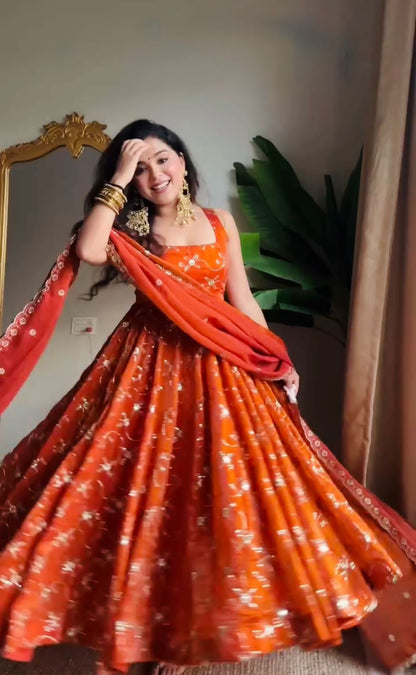 orange  colour beautiful partywear anarakli gown dress