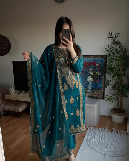 Chinnon Silk With Heavy Embroidery Coding Sequence Work Dress