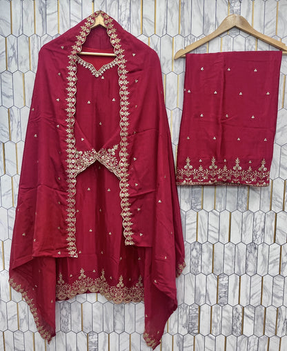 Red Color Festival Wear Dress in Chinon Silk Fabric